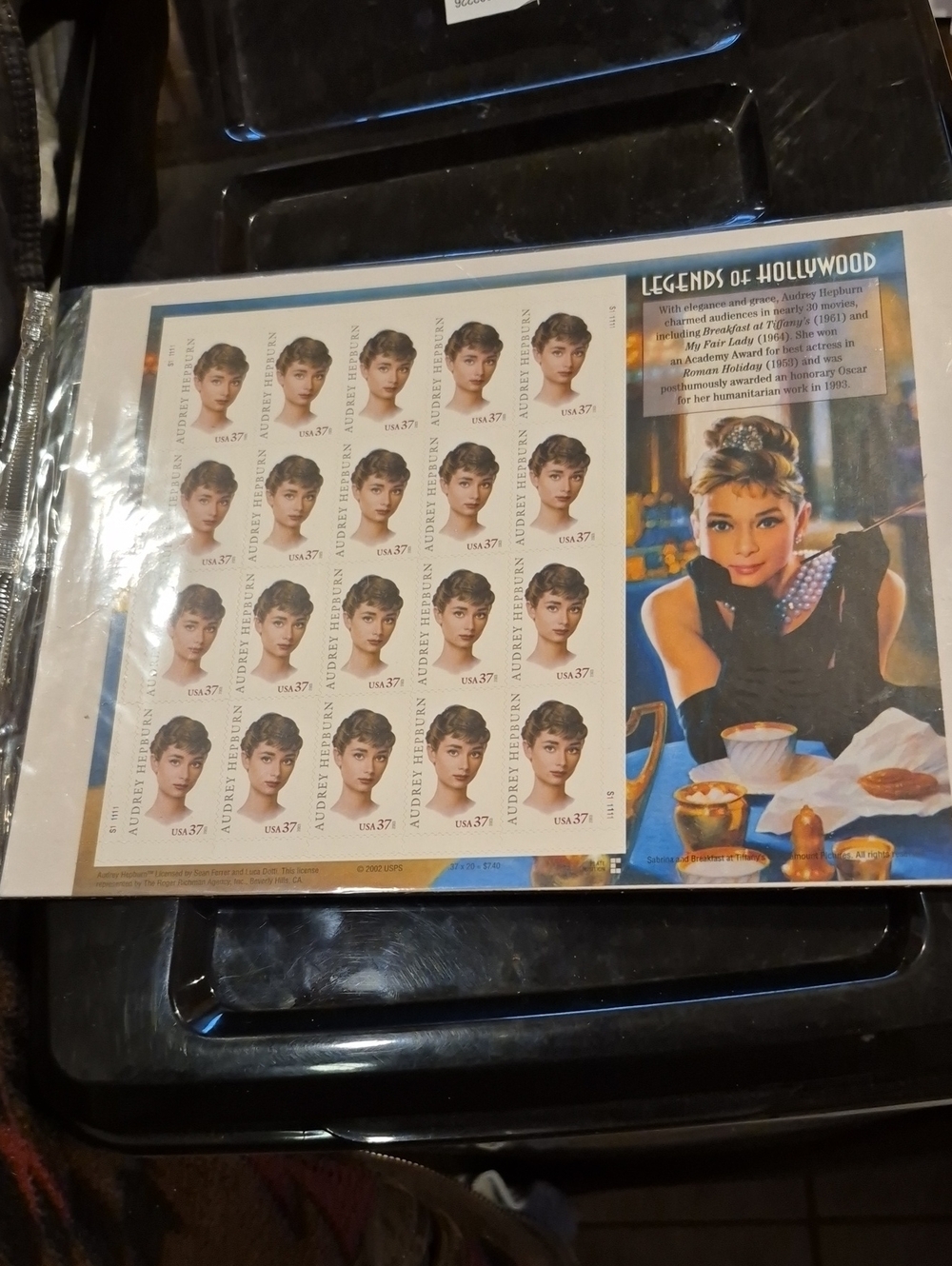 Audrey Hepburn Legends of Hollywood Stamp Sheet with Collectible Art